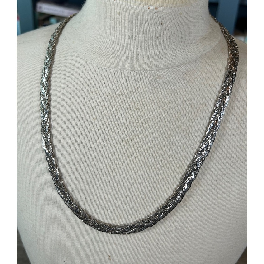 Vintage Silver Tone Woven Braided Chain Necklace 24" Heavy Statement Jewelry